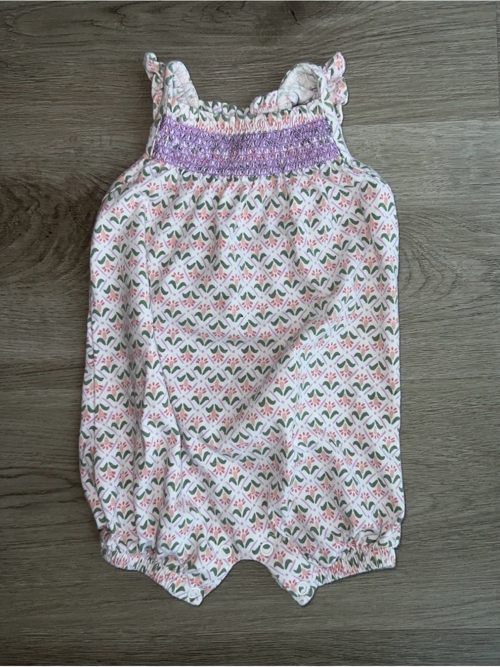 Carters Baby Girls Size 3 Months Summer Purple Green & Peach Floral Romper